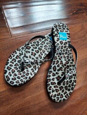 Leopard Print Women's Flip Flops - Black/Brown